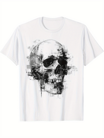 Men's Graphic T-Shirt Abstract Ink Brush Strokes Surrounding Moody Anatomical Human Skull