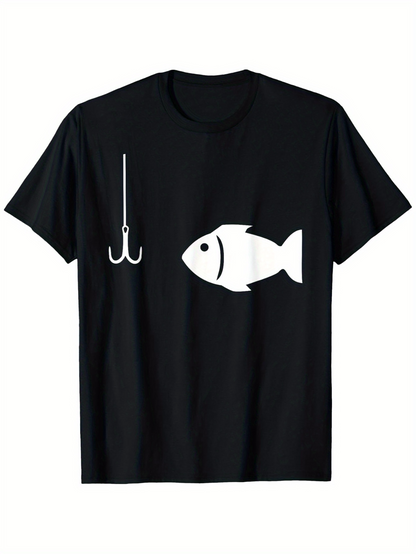 Men's Graphic T-Shirt Simple Fishing Hook With White Silhouette Graphic Fish