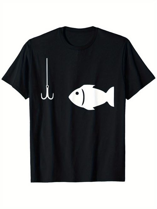 Men's Graphic T-Shirt Simple Fishing Hook With White Silhouette Graphic Fish
