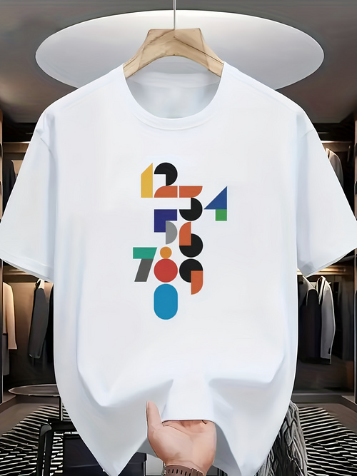 Men's Graphic T-Shirt Colorful Playful Numbers Arranged In A Vertical Pattern Featuring Numbers