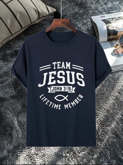 Men's Graphic T-Shirt Team Jesus Lifetime Member With Faith Symbol And Bold Lettering T Shirt