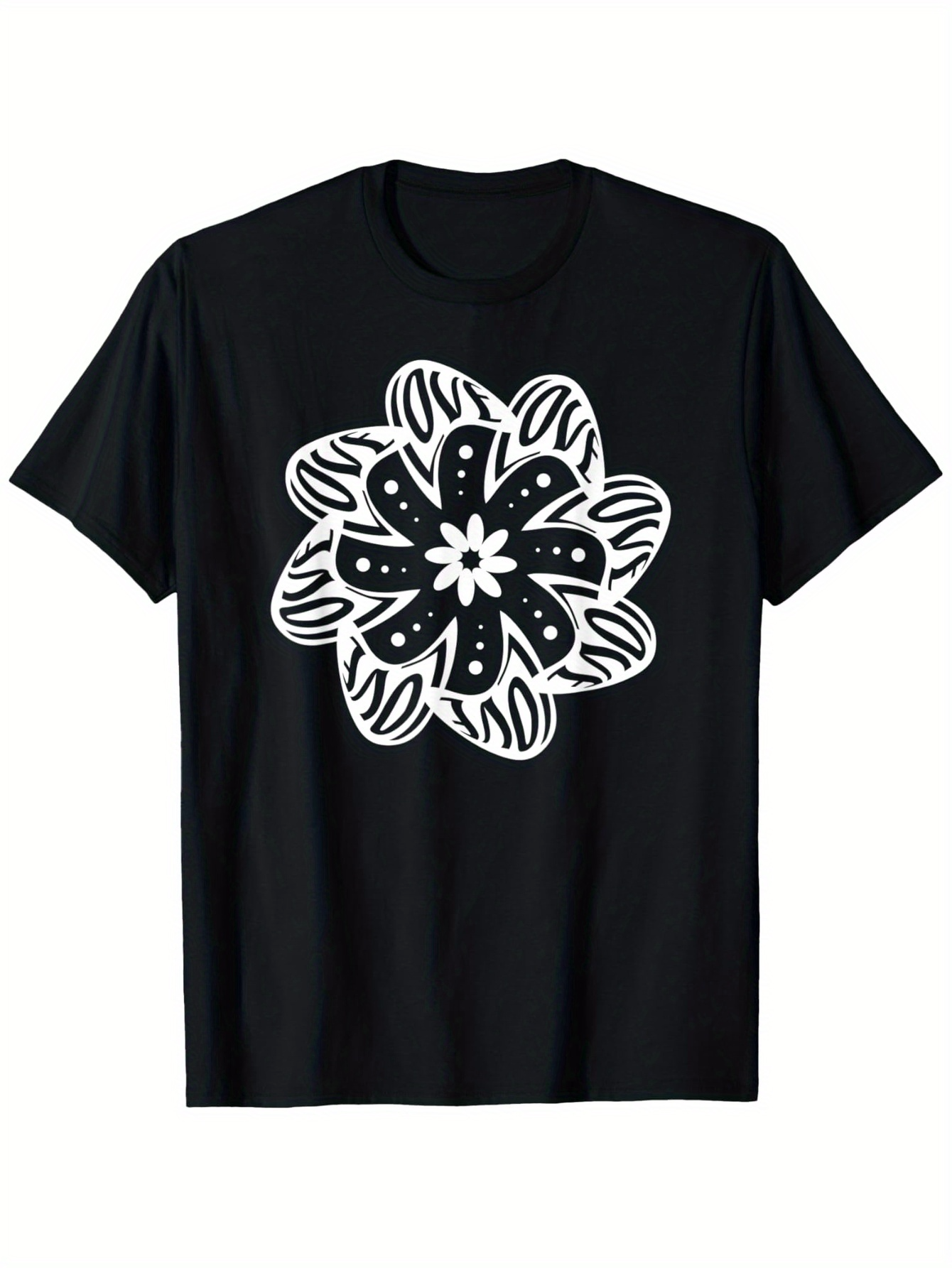 Men's Graphic T-Shirt Bold Hand Drawn Lines Forming Large Floral Centerpiece Flower