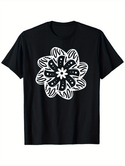 Men's Graphic T-Shirt Bold Hand Drawn Lines Forming Large Floral Centerpiece Flower