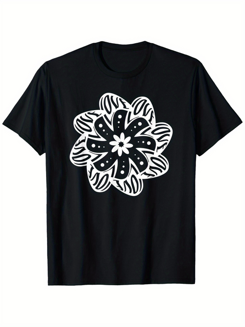 Men's Graphic T-Shirt Bold Hand Drawn Lines Forming Large Floral Centerpiece Flower
