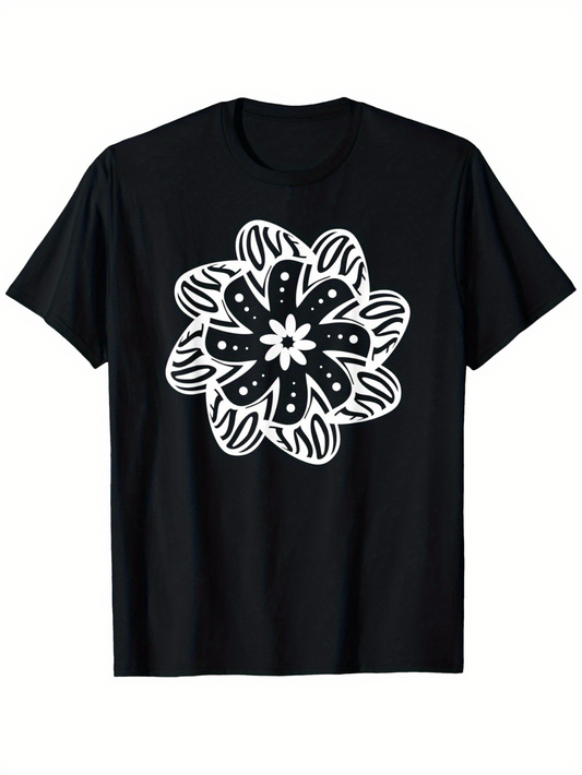 Men's Graphic T-Shirt Bold Hand Drawn Lines Forming Large Floral Centerpiece Flower