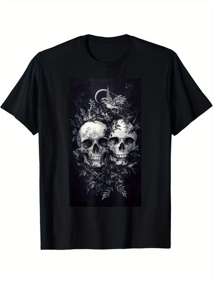 Men's Graphic T-Shirt Floral Shadows With Botanicals Growing Beneath Twin Human Skulls