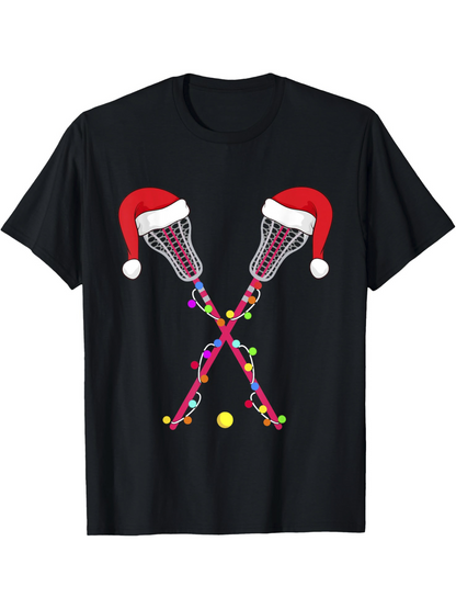 Men's Graphic T-Shirt Christmas Hats With Twinkling Lights On Lacrosse Sticks