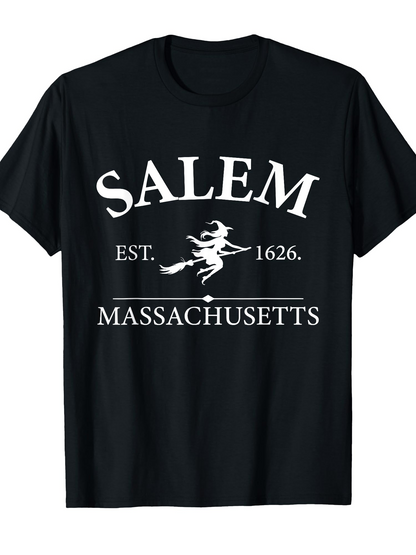 Men's Graphic T-Shirt Salem Massachusetts With Flying Witch Under Full Moon T Shirt