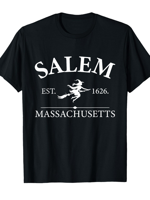 Men's Graphic T-Shirt Salem Massachusetts With Flying Witch Under Full Moon T Shirt
