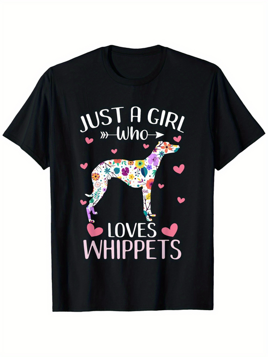 Men's Graphic T-Shirt Just A Girl Who Loves Whippets Colorful Hearts With Standing Loving Whippet Dog