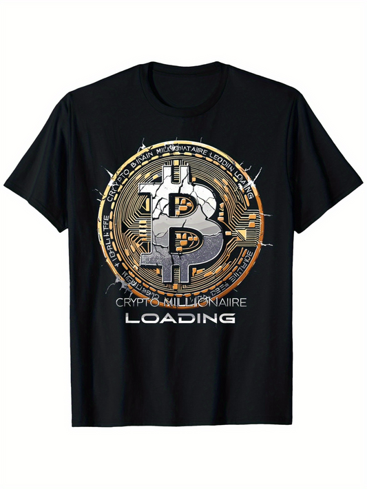 Men's Graphic T-Shirt Crypto Millionaire Loading Metallic Circuit Pattern Around Bitcoin