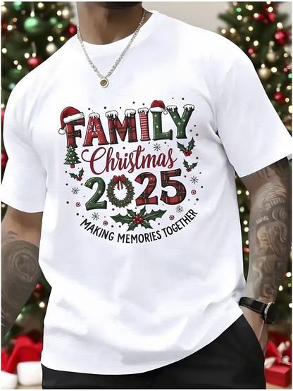 Men's Graphic T-Shirt Family Christmas 2025 With Holly Berries And Festive Decorations