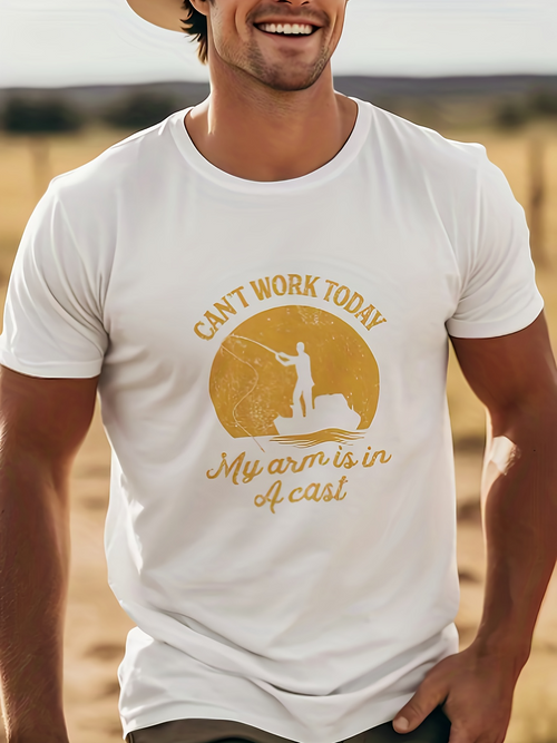 Men's Graphic T-Shirt Cant Work Today My Arm Is In A Cast Fisherman By Yellow Sun Silhouette