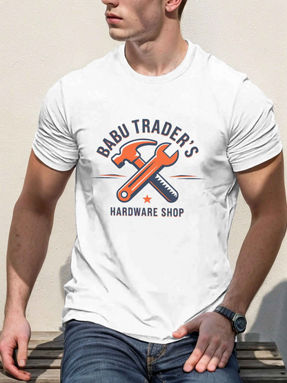 Men's Graphic T-Shirt Babu Traders Hardware Shop Logo With Crossed Tools And Star Wrench