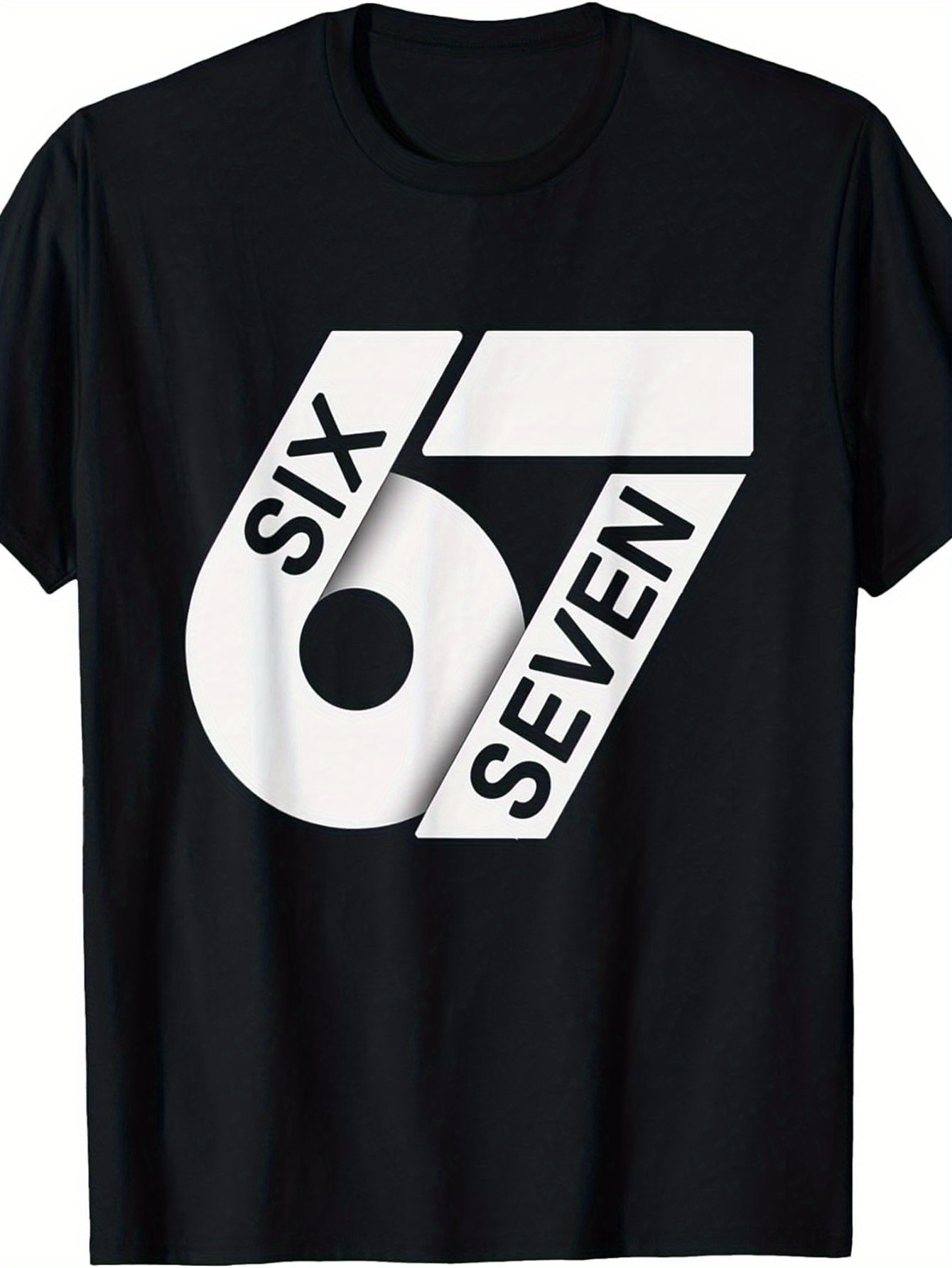 Men's Graphic T-Shirt Sixty Seven Bold White Geometric Shapes On Classic Black T Shirt