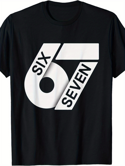 Men's Graphic T-Shirt Sixty Seven Bold White Geometric Shapes On Classic Black T Shirt