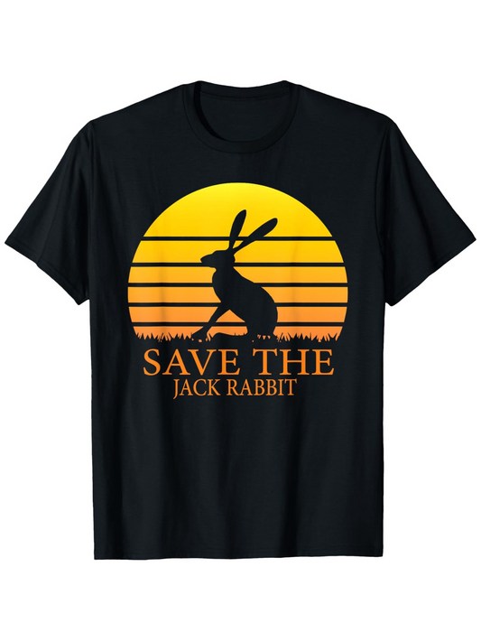 Men's Graphic T-Shirt Save The Jack Rabbit Silhouette With Golden Sunset And Grassy Horizon Jack Rabbit