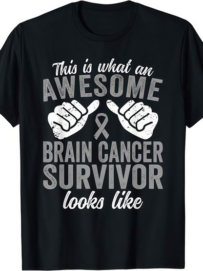 Men's Graphic T-Shirt Awesome Brain Cancer Survivor Hands Ribbon Black T Shirt