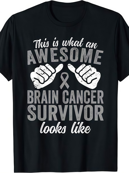 Men's Graphic T-Shirt Awesome Brain Cancer Survivor Hands Ribbon Black T Shirt