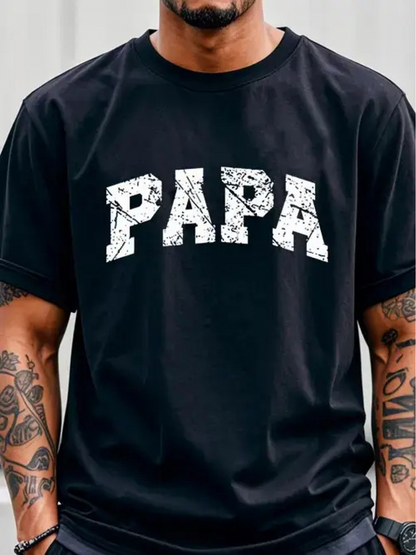 Men's Graphic T-Shirt Papa Bold Letters With Doodle Pattern Black T Shirt