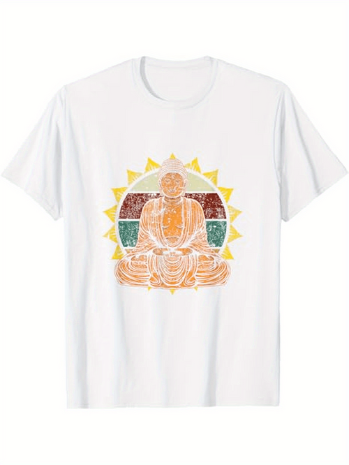 Men's Graphic T-Shirt Radiant Sunlight Mandala With Peaceful Seated Meditating Buddha Figure