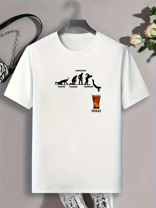 Men's Graphic T-Shirt Evolution Stages With Glass Of Beer Under Sunlight