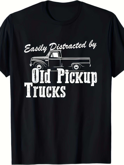Men's Graphic T-Shirt Easily Distracted By Old Pickup Trucks With Classic Car Graphic
