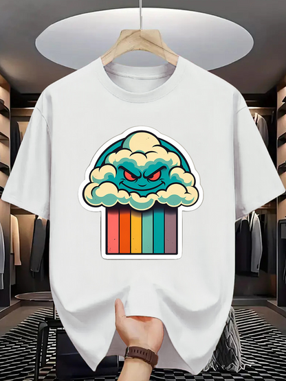 Men's Graphic T-Shirt Evil Cloud With Rainbow Stripes Over Stormy Cupcake