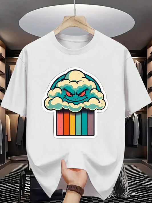 Men's Graphic T-Shirt Evil Cloud With Rainbow Stripes Over Stormy Cupcake