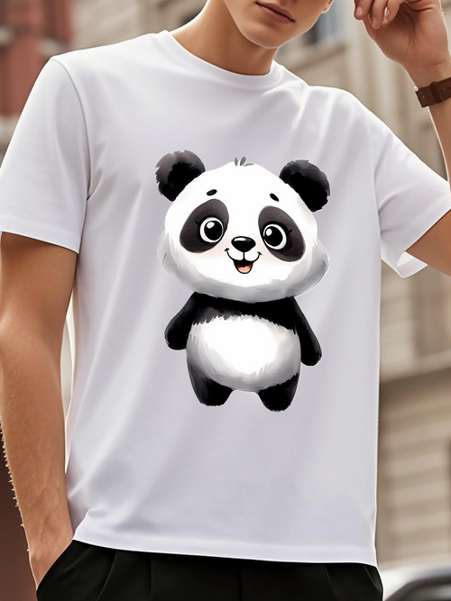 Men's Graphic T-Shirt Playful Smiling Cartoon Panda With Fluffy Cheeks Under Soft Sunlight Panda