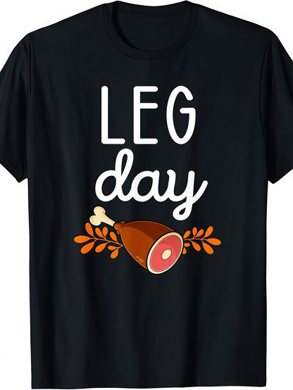 Men's Graphic T-Shirt Leg Day Humorous Cartoon Meat Surrounded By Orange Leaves TShirt