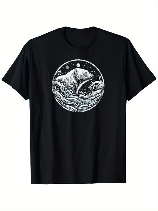 Men's Graphic T-Shirt Flowing Water And Night Sky Surrounding A Serene Polar Bear
