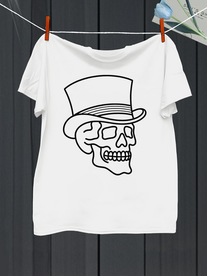Men's Graphic T-Shirt Line Art Skull With A Tall Hat Illustration