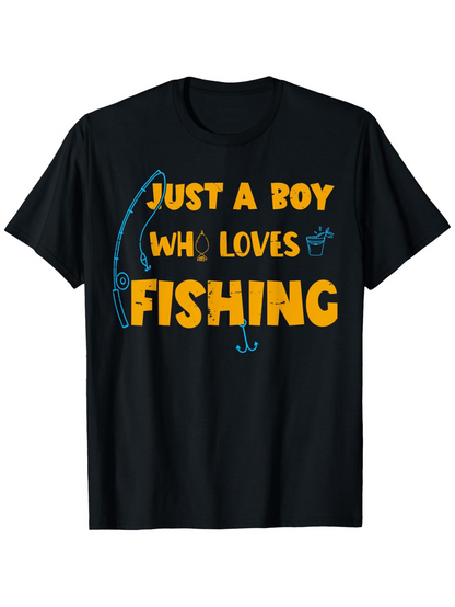 Men's Graphic T-Shirt Just A Boy Who Loves Fishing With Blue Rod And Yellow Letters Fishing