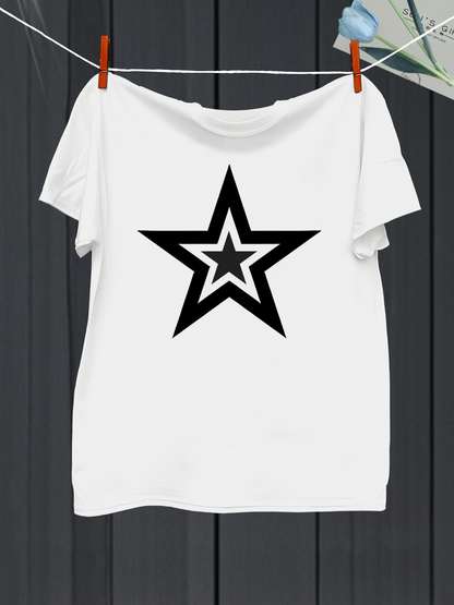 Men's Graphic T-Shirt Bold Black Outlined Star Centered On Minimalist White Shirt