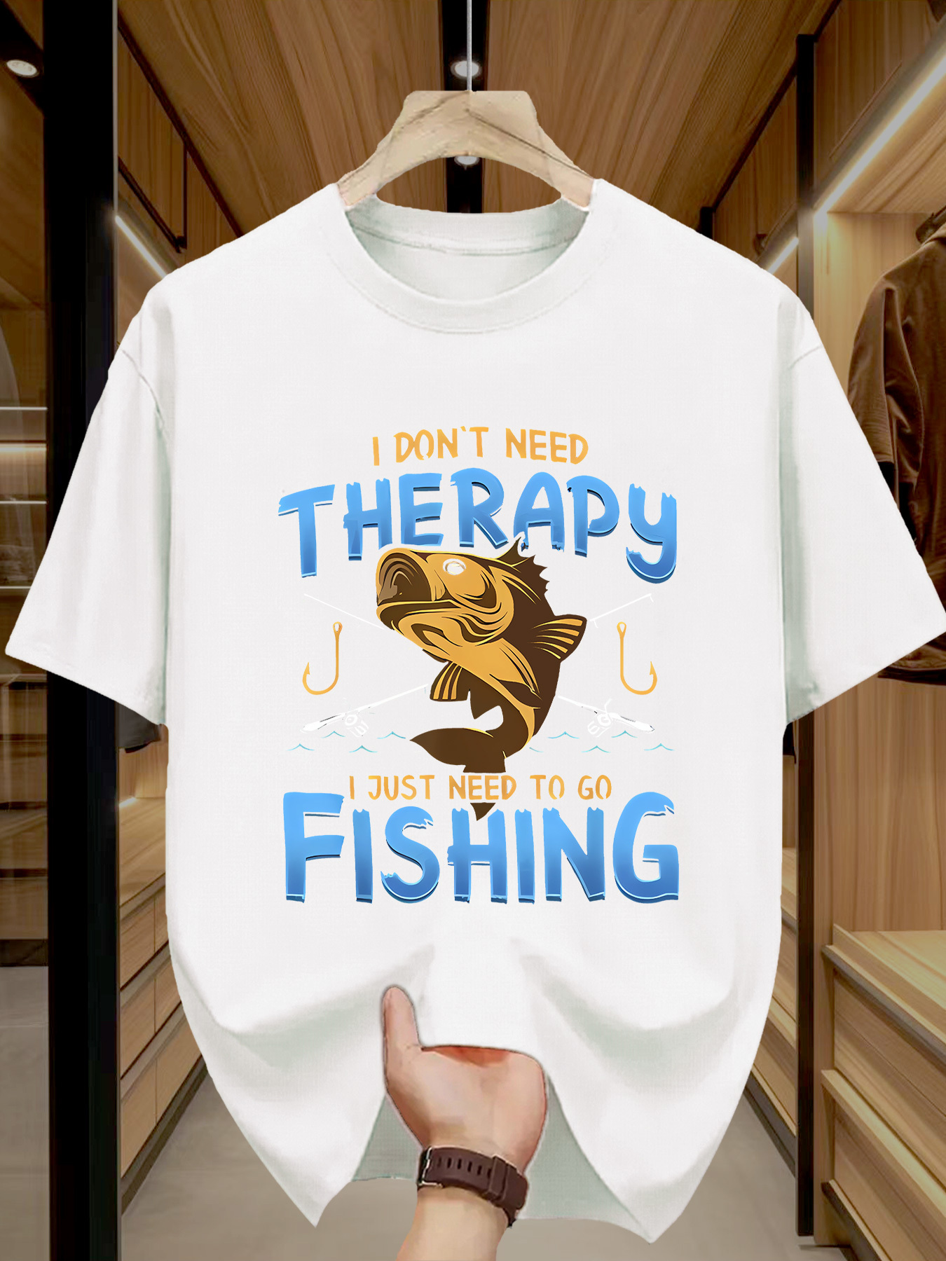 Men's Graphic T-Shirt I Dont Need Therapy Just Need To Go Fishing With Cartoon Lively Jumping Fish