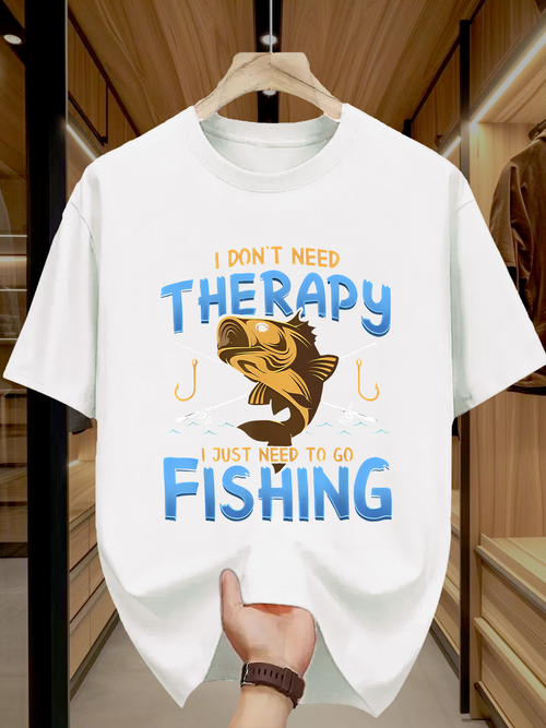 Men's Graphic T-Shirt I Dont Need Therapy Just Need To Go Fishing With Cartoon Lively Jumping Fish