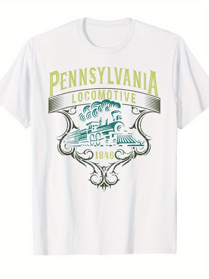 Men's Graphic T-Shirt Pennsylvania Locomotive Vintage Steam Train With Floral Swirls 1846