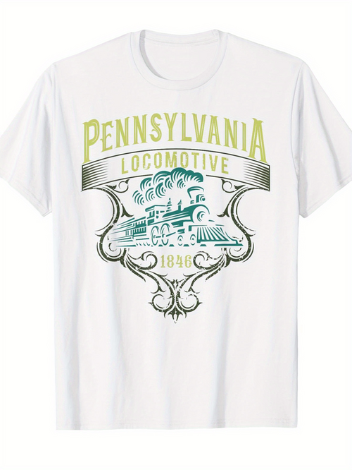 Men's Graphic T-Shirt Pennsylvania Locomotive Vintage Steam Train With Floral Swirls 1846