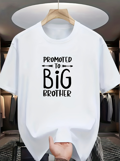 Men's Graphic T-Shirt Promoted To Big Brother Simple Arrow Lettering With Bold Typography