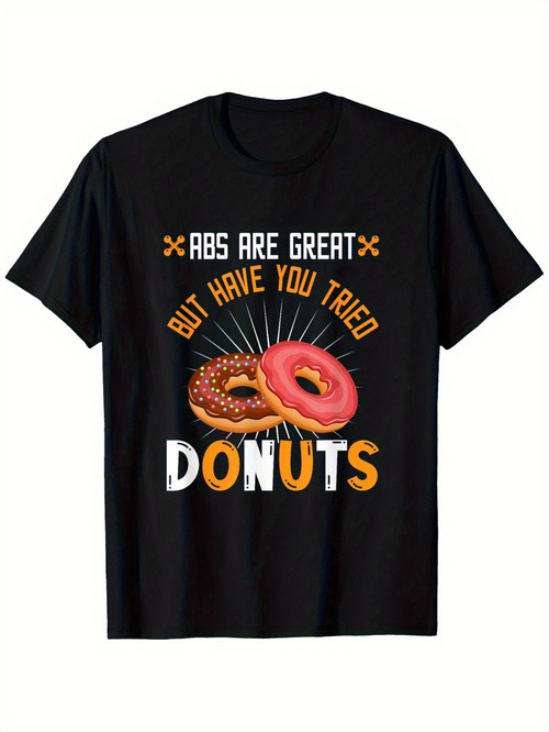Men's Graphic T-Shirt Abs Are Great With Sprinkles Pink Frosting Under Shining Light Donut