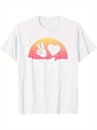 Men's Graphic T-Shirt Sunset Peace Sign And Heart Above Clouds