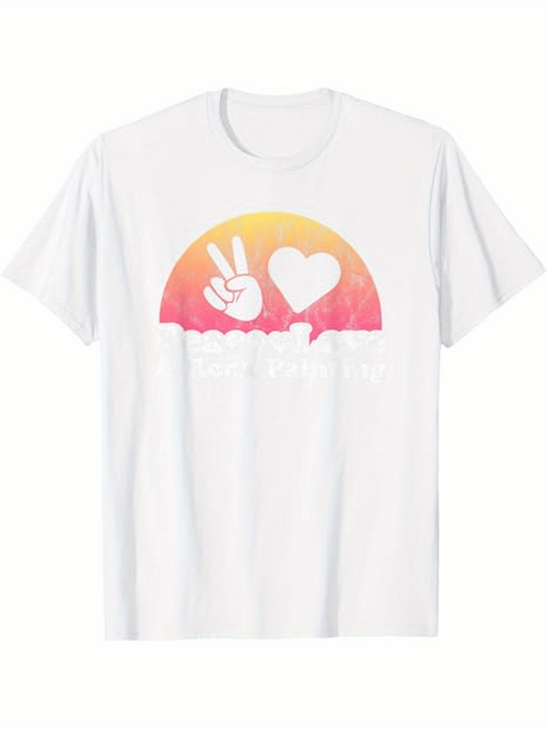 Men's Graphic T-Shirt Sunset Peace Sign And Heart Above Clouds