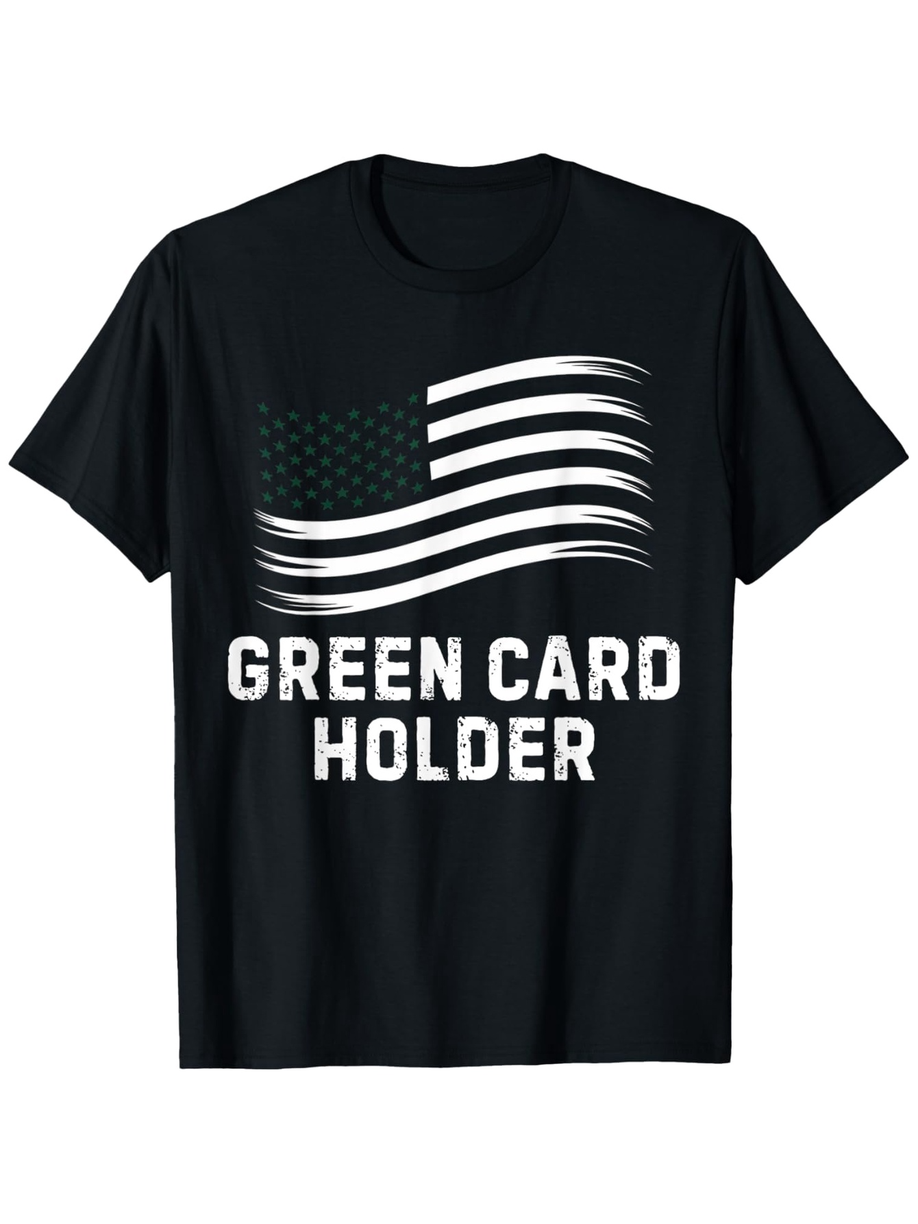 Men's Graphic T-Shirt Green Card Holder Stylized Waving American Flag With Bold Lettering
