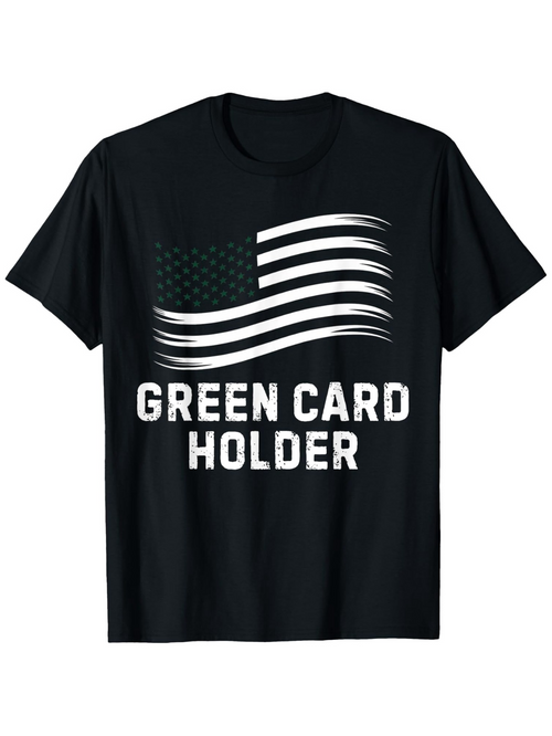 Men's Graphic T-Shirt Green Card Holder Stylized Waving American Flag With Bold Lettering