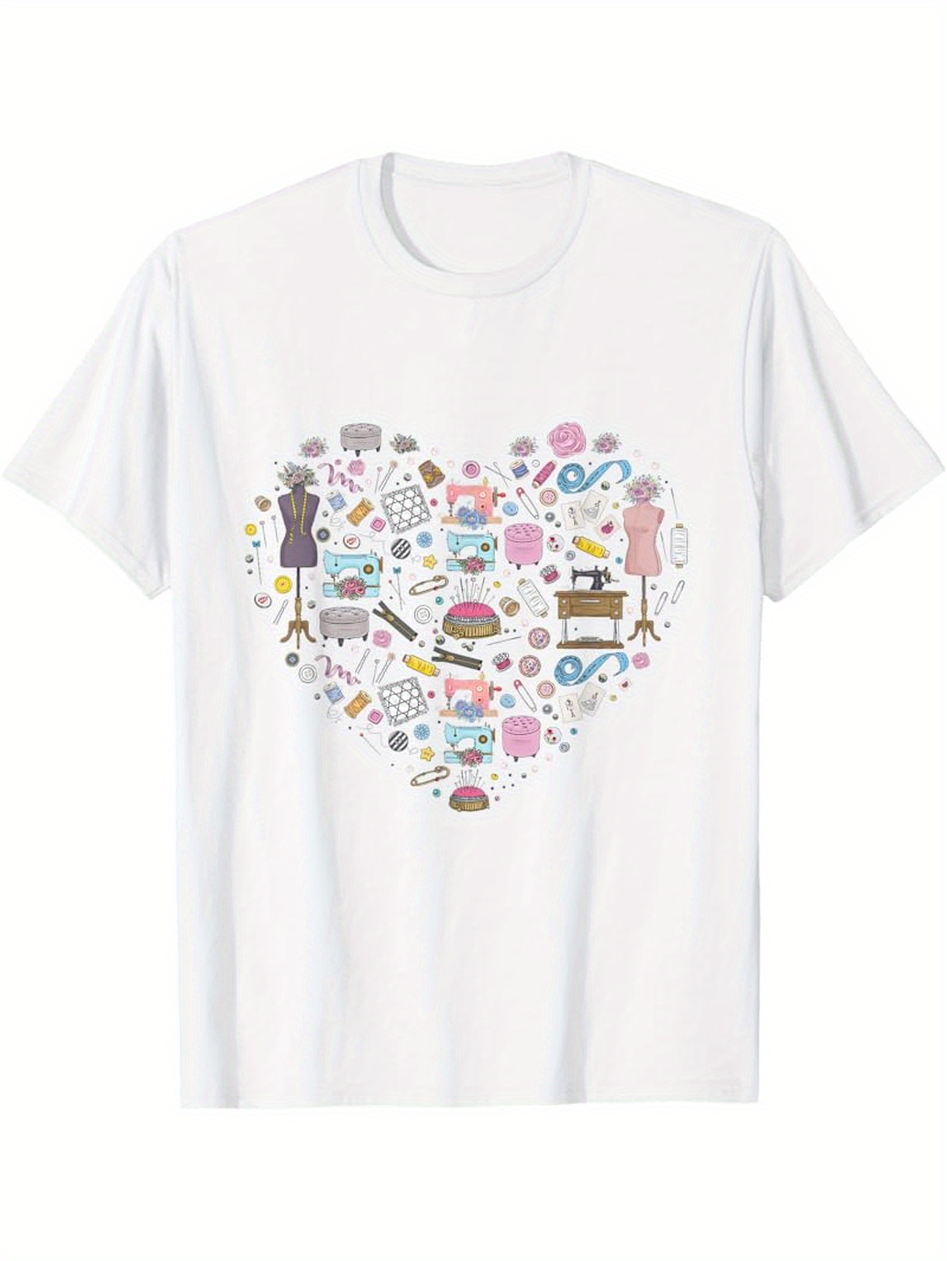 Men's Graphic T-Shirt Whimsical Tools And Buttons Arranged In A Colorful Heart Shape