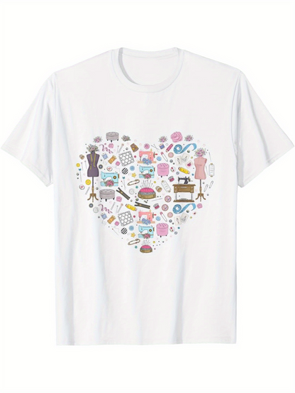 Men's Graphic T-Shirt Whimsical Tools And Buttons Arranged In A Colorful Heart Shape