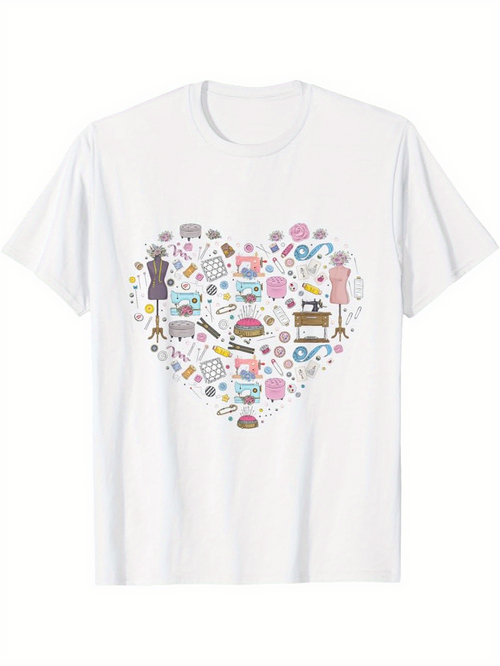 Men's Graphic T-Shirt Whimsical Tools And Buttons Arranged In A Colorful Heart Shape