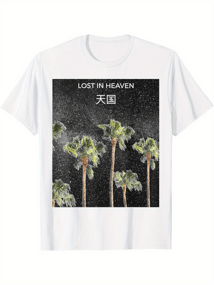 Men's Graphic T-Shirt Lost In Heaven Starry Night With Tall Palm Trees