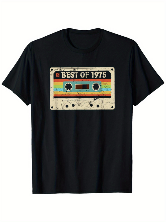 Men's Graphic T-Shirt Best Of 1975 Retro Cassette With Vintage Musical Tape Graphic